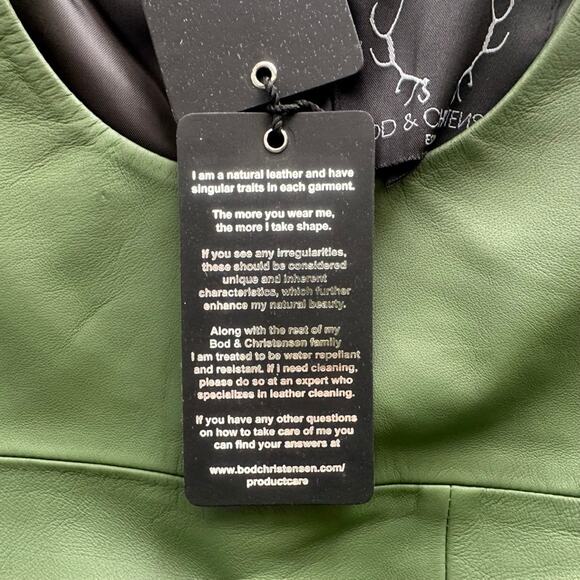 Bod & Christensen Destiny Leather Shift Dress Matte Green NEW Size Medium - Picture 7 of 10